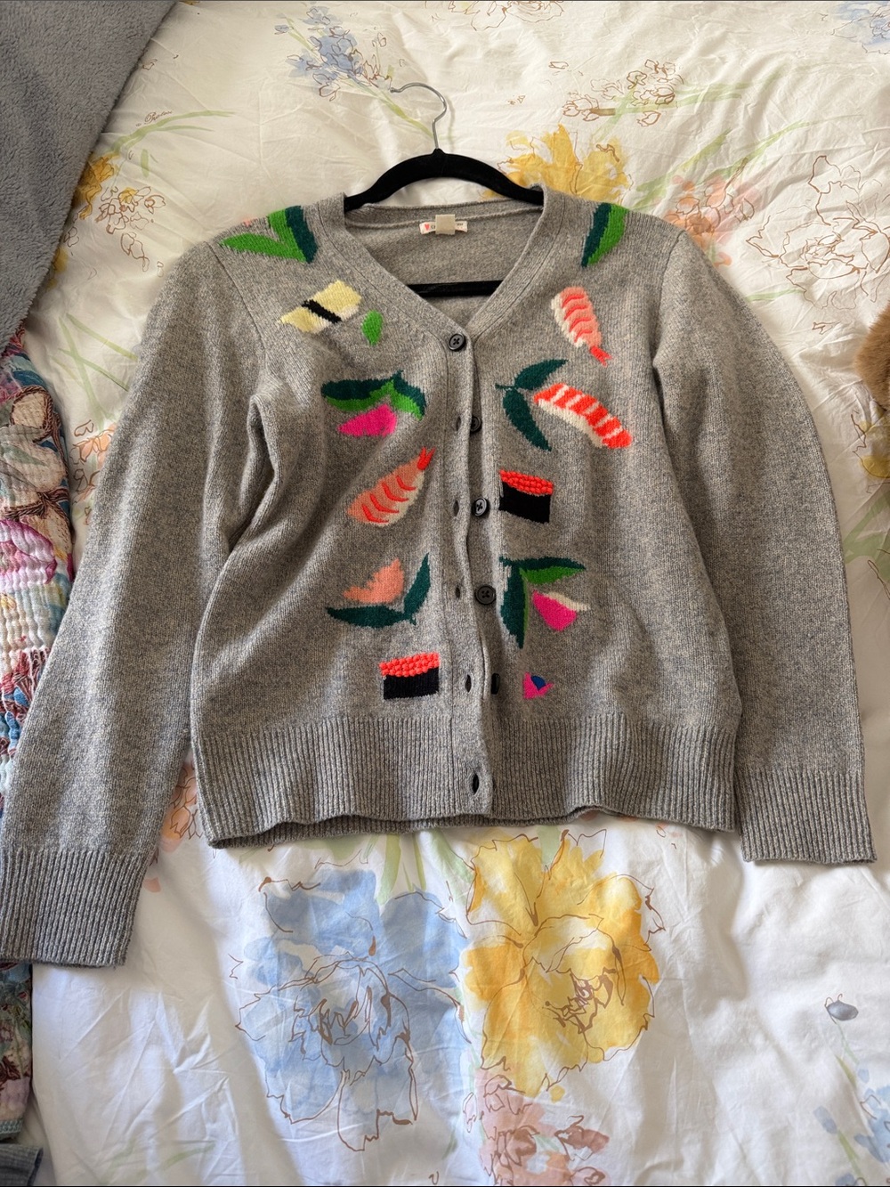 Crewcuts Gray Cardigan with Multicolor Embroidered Accents